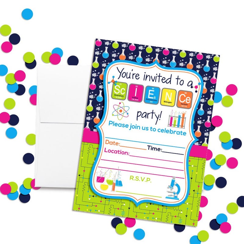 Amanda Creation Science Themed Birthday Party Fill in Invitations set of 20 with envelopes - Image 2